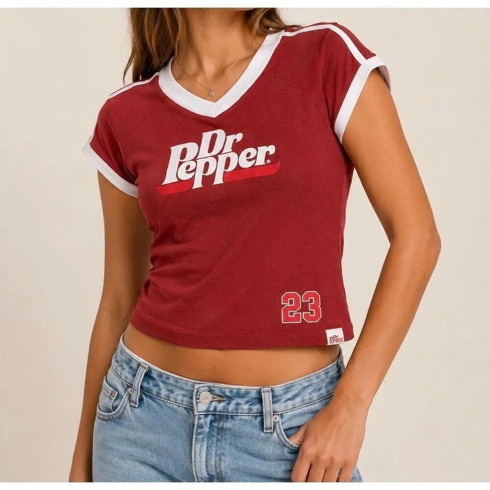 Dr Pepper Vintage Style Graphic Ringer Tee Red Y2K Baby Tee XL